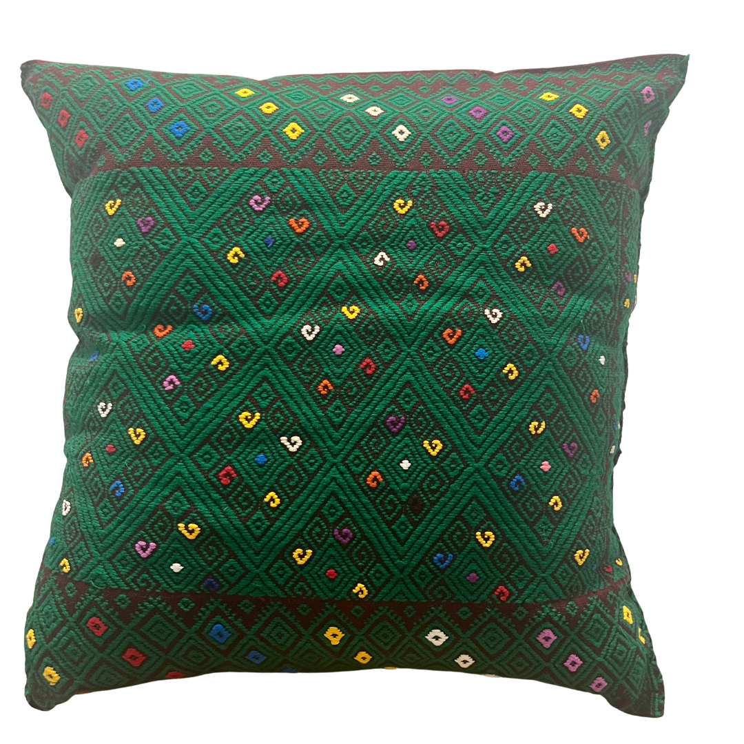 Green Maroon Holbox Throw Pillow- Pink Pueblo Designs
