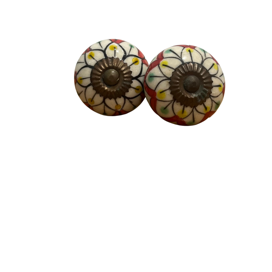 Antique Painted Flower Ceramic Knobs (Set of 2)- Pink Pueblo Designs