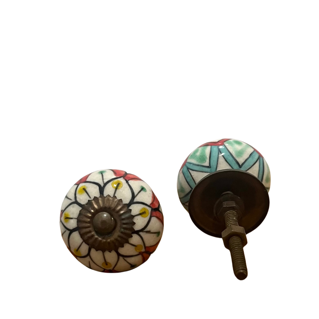 Antique Painted Flower Ceramic Knobs (Set of 2) Back of screw - Pink Pueblo Designs