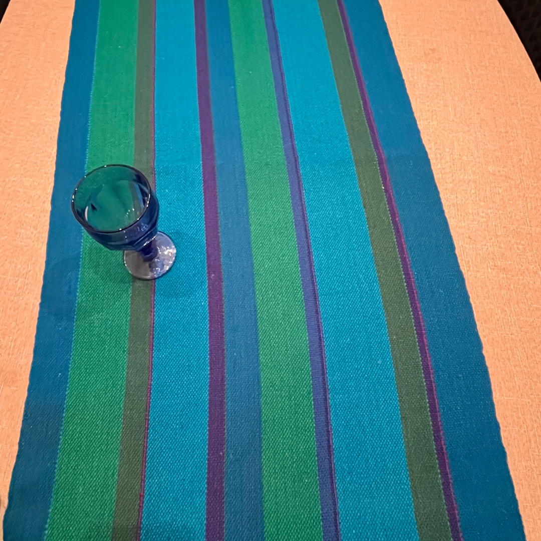 Blue and green table runner