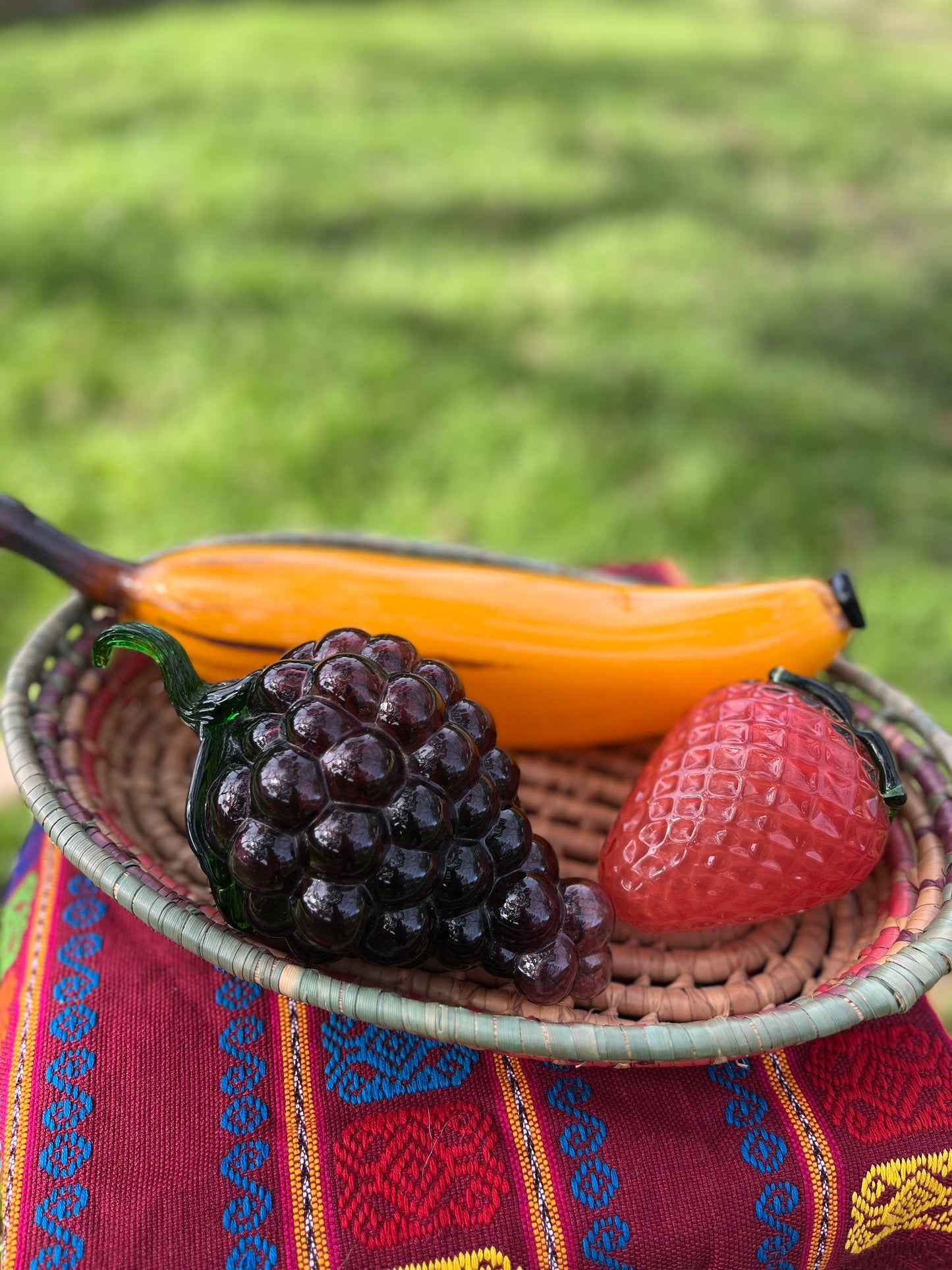 PPD Vintage glass fruit in basket outside