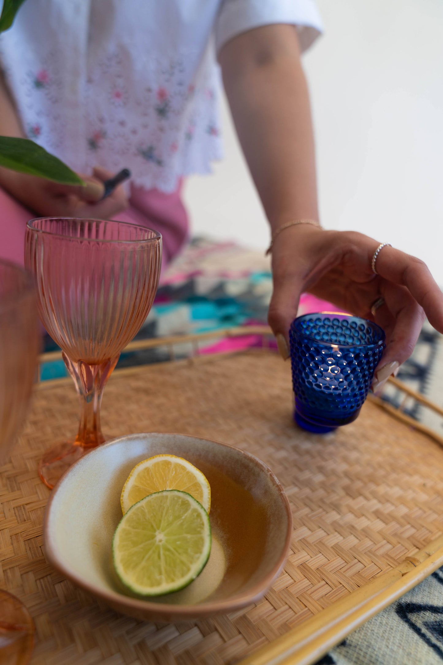 Blue Glass Candle Votives Small (Set of 2)- Pink Pueblo Designs