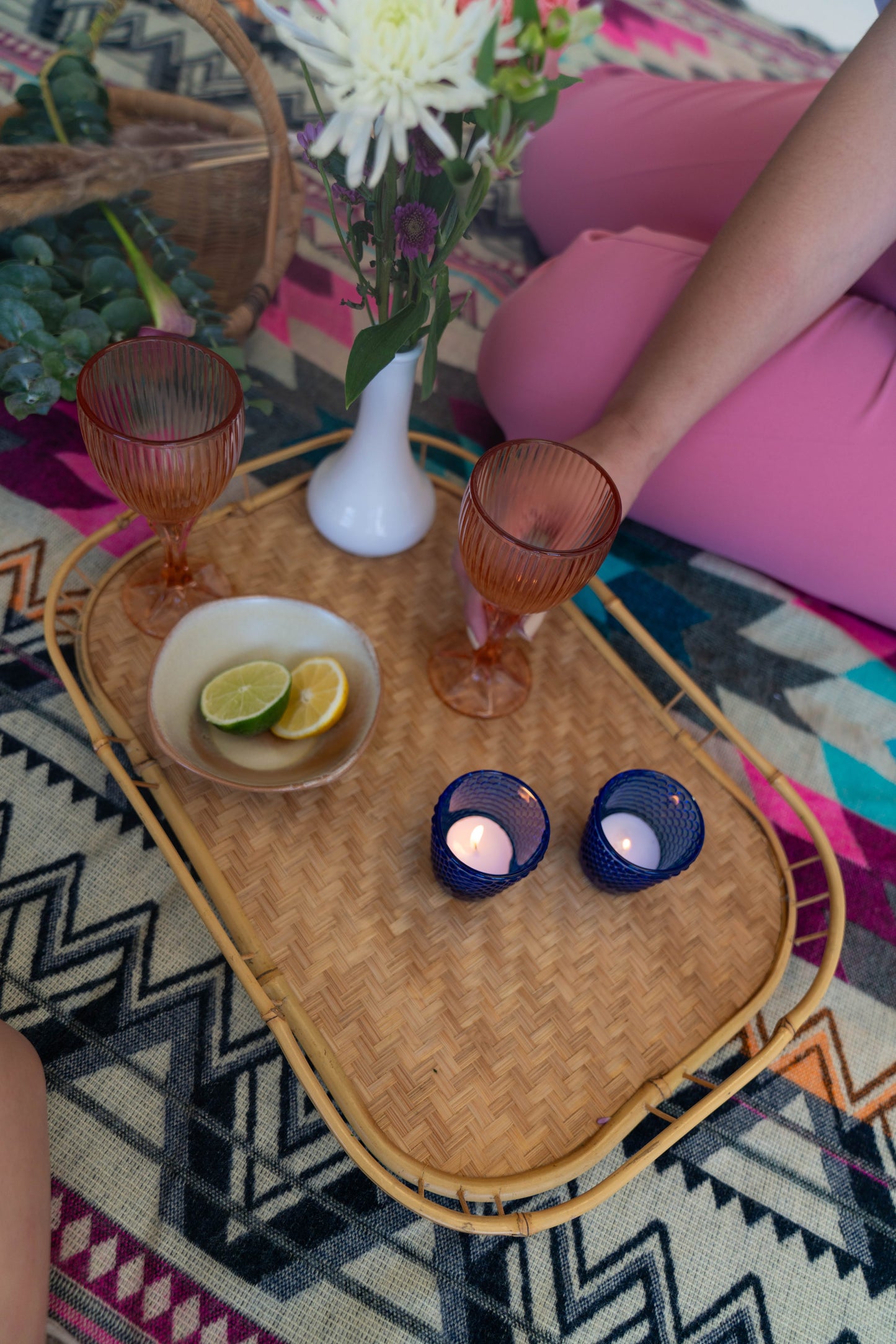 Lifestyle Blue Glass Candle Votives Small (Set of 2)- Pink Pueblo Designs