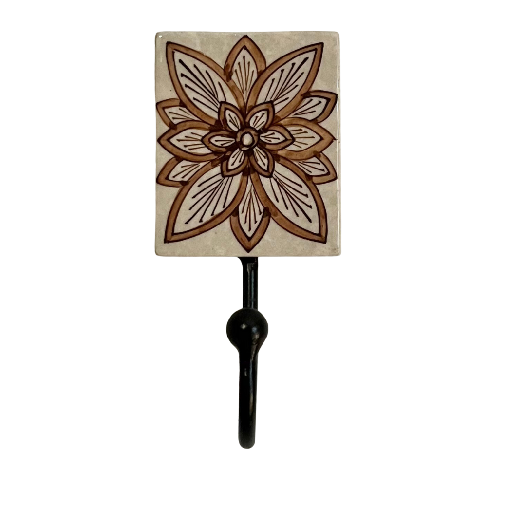 brown flower tile wall hook