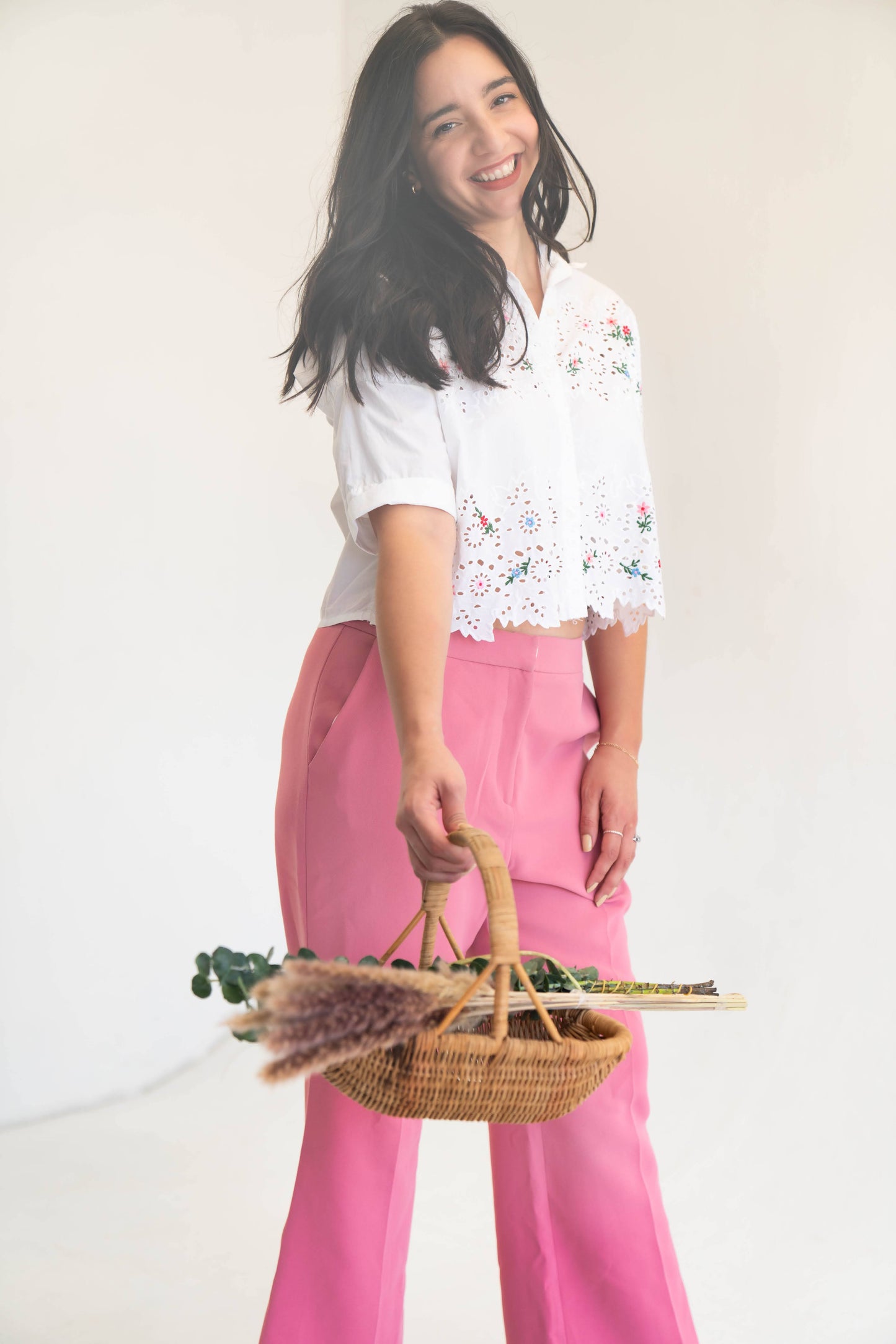 Woven Basket with Handle- Pink Pueblo Designs