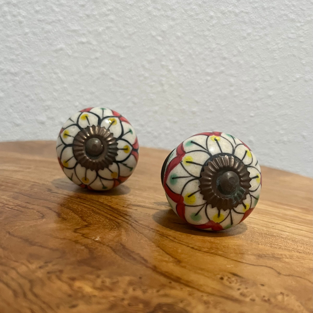 Antique Painted Flower Ceramic Knobs (Set of 2)