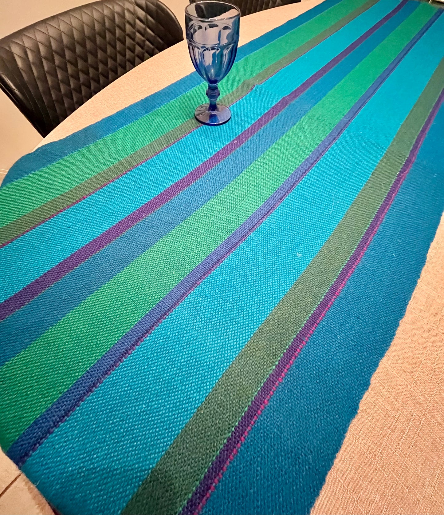Blue and green table runner