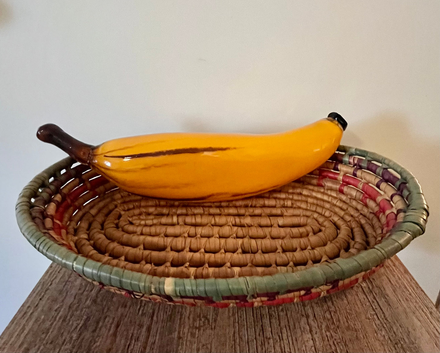 Pink Pueblo Designs Vintage Glass Banana in basket 