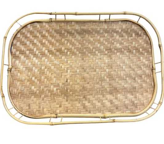 Vintage bamboo tray white background 