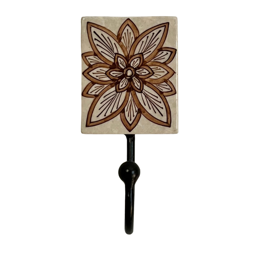 brown flower tile wall hook 