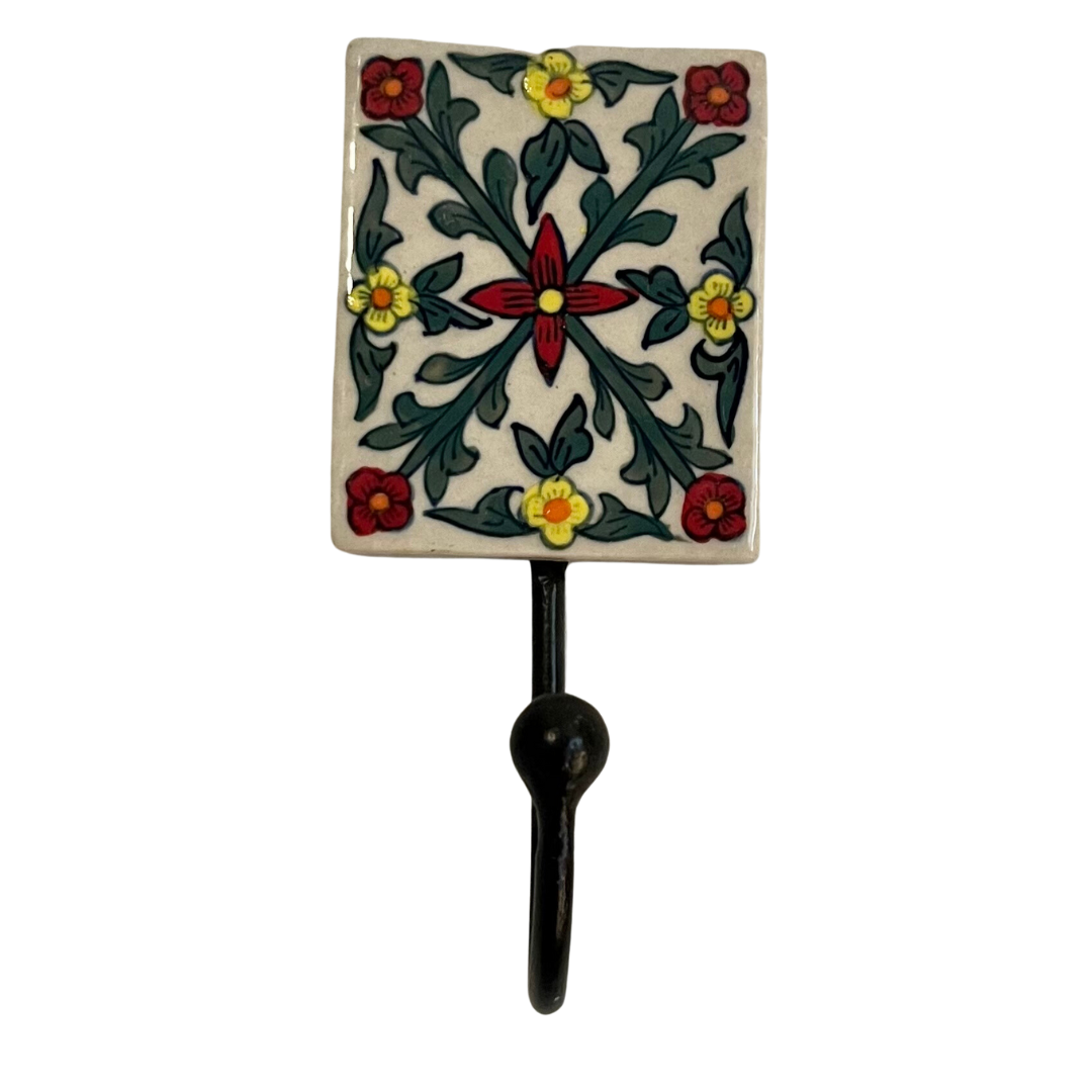 red flower tile wall hook 